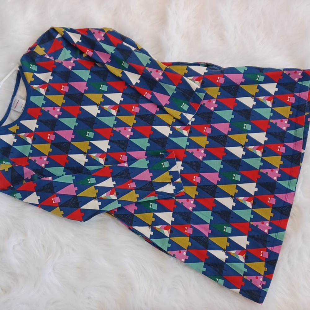 Hanna Andersson Christmas Tree Print Dress. Blue. Girls Size (150)10.